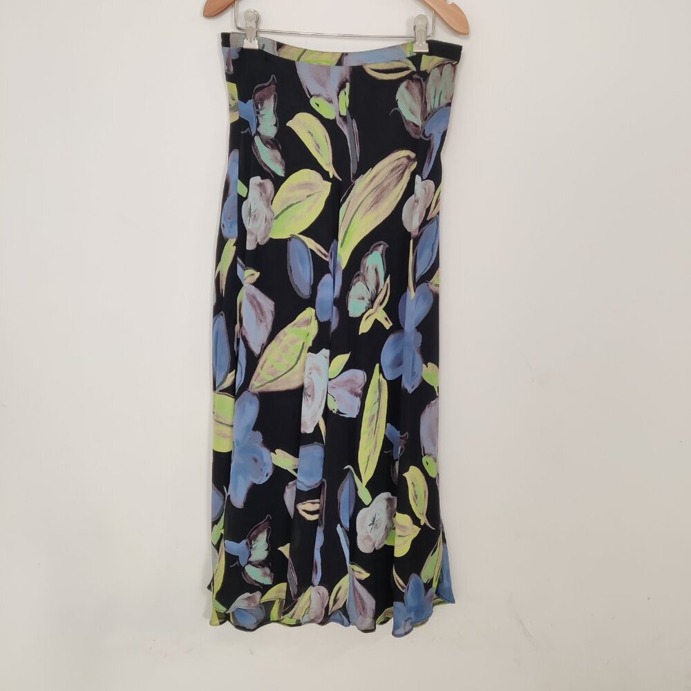 Tessuto Women's Skirt Size L Rayon Black Floral Bohemian Boho Party Sheer Lined